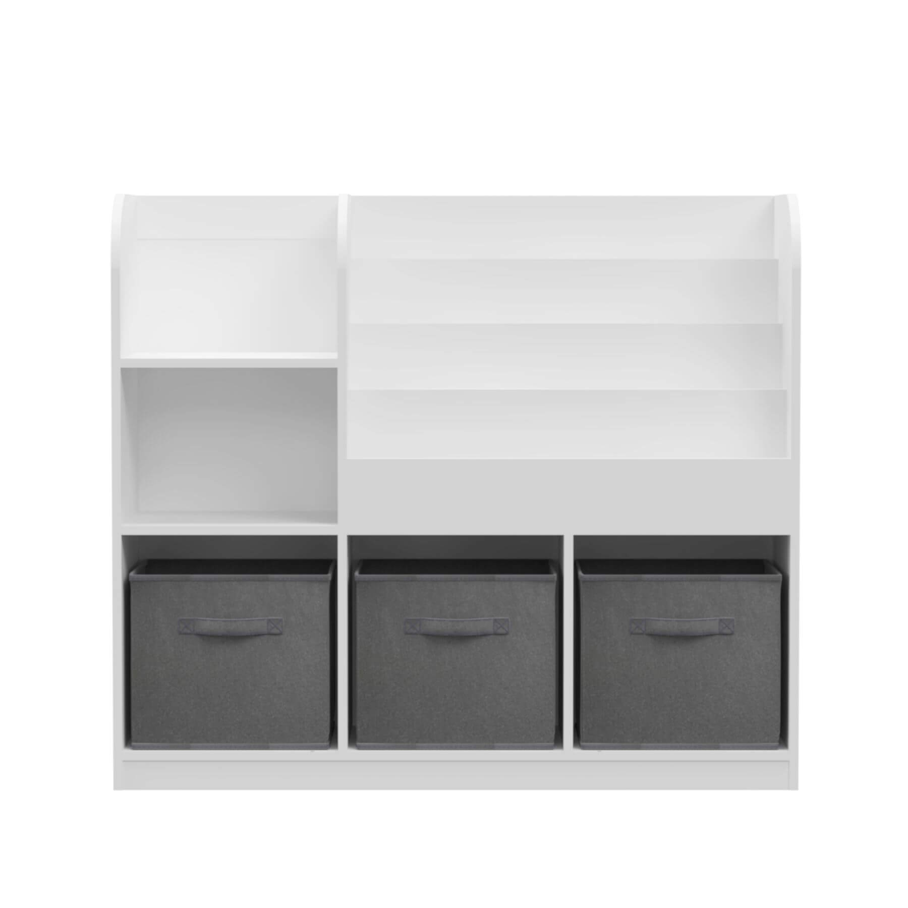 MOONRIVER Kids Bookcase with 3 Collapsible Fabric Drawers - White/Gray
