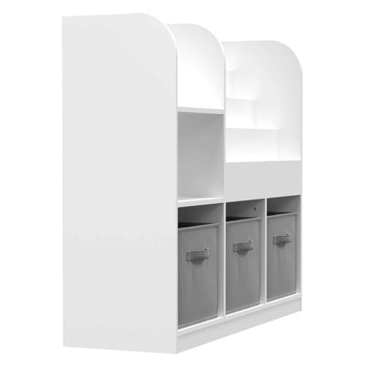 MOONRIVER Kids Bookcase with 3 Collapsible Fabric Drawers - White/Gray