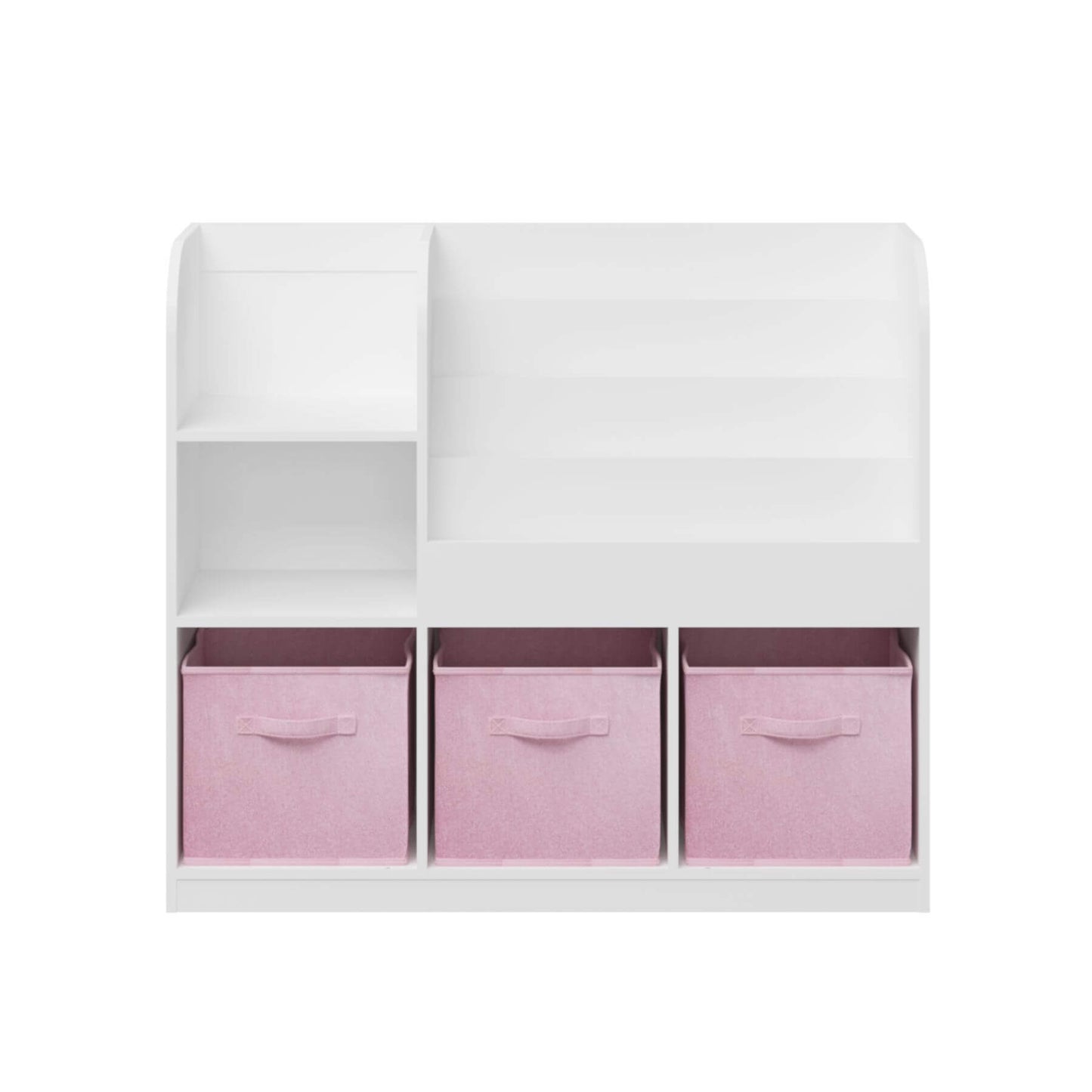 MOONRIVER Kids Bookcase with 3 Collapsible Fabric Drawers - White/Pink