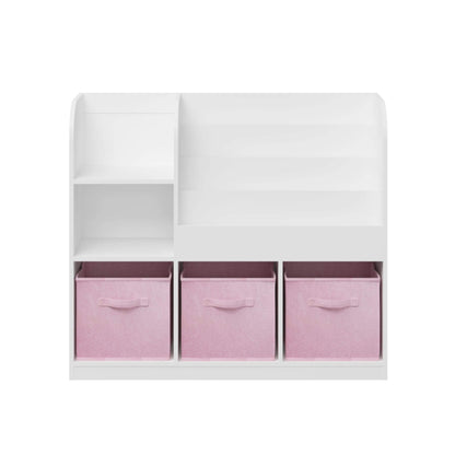 MOONRIVER Kids Bookcase with 3 Collapsible Fabric Drawers - White/Pink