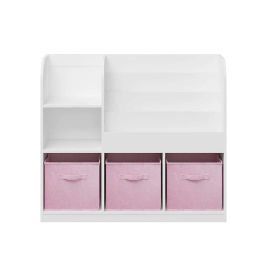 MOONRIVER Kids Bookcase with 3 Collapsible Fabric Drawers - White/Pink