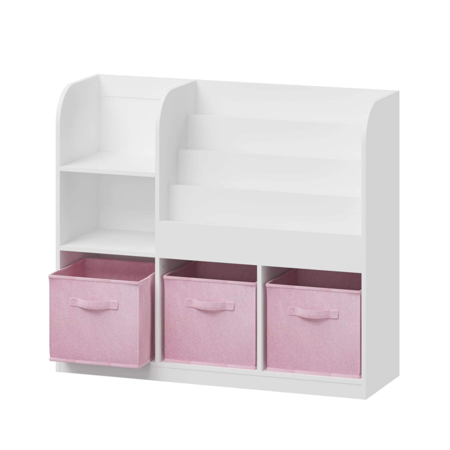 MOONRIVER Kids Bookcase with 3 Collapsible Fabric Drawers - White/Pink