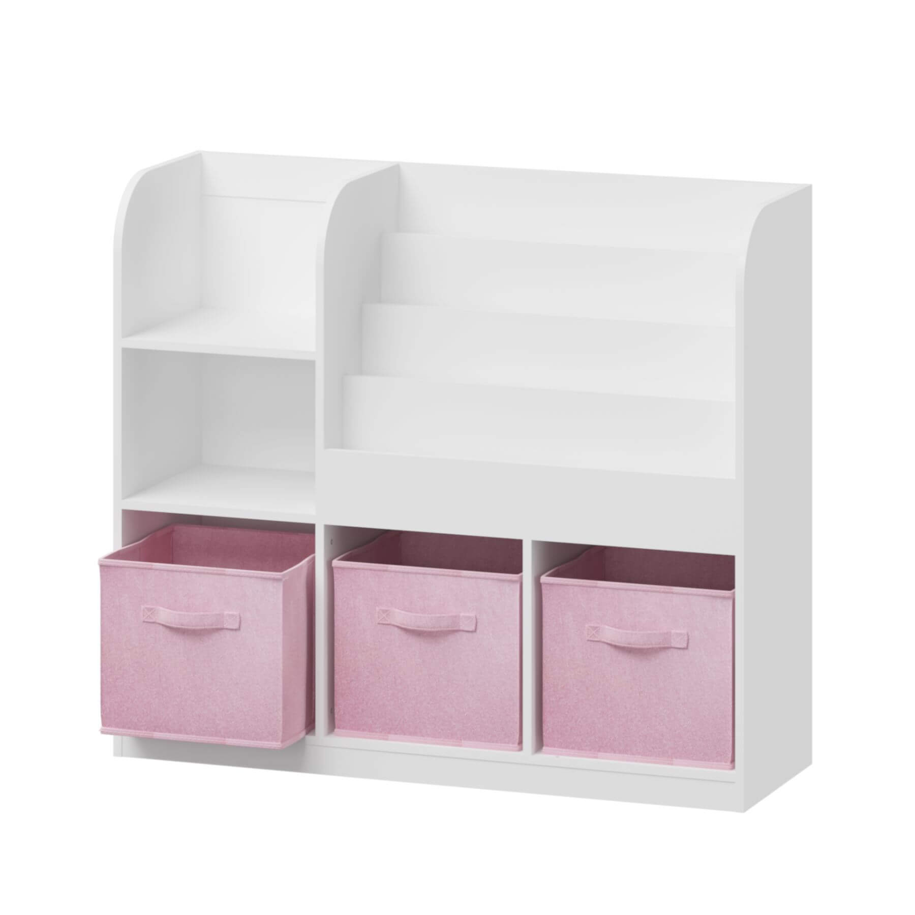 MOONRIVER Kids Bookcase with 3 Collapsible Fabric Drawers - White/Pink