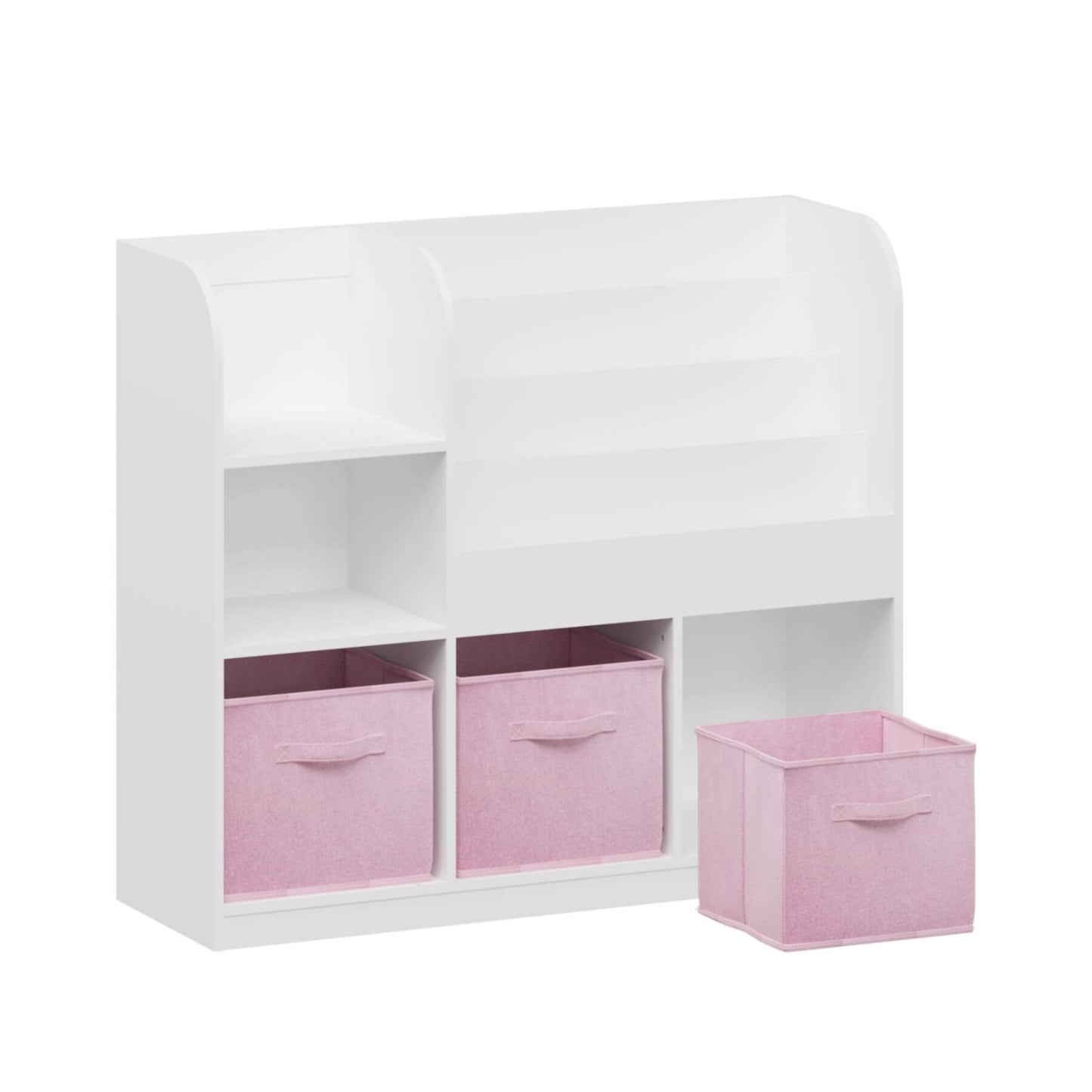 MOONRIVER Kids Bookcase with 3 Collapsible Fabric Drawers - White/Pink