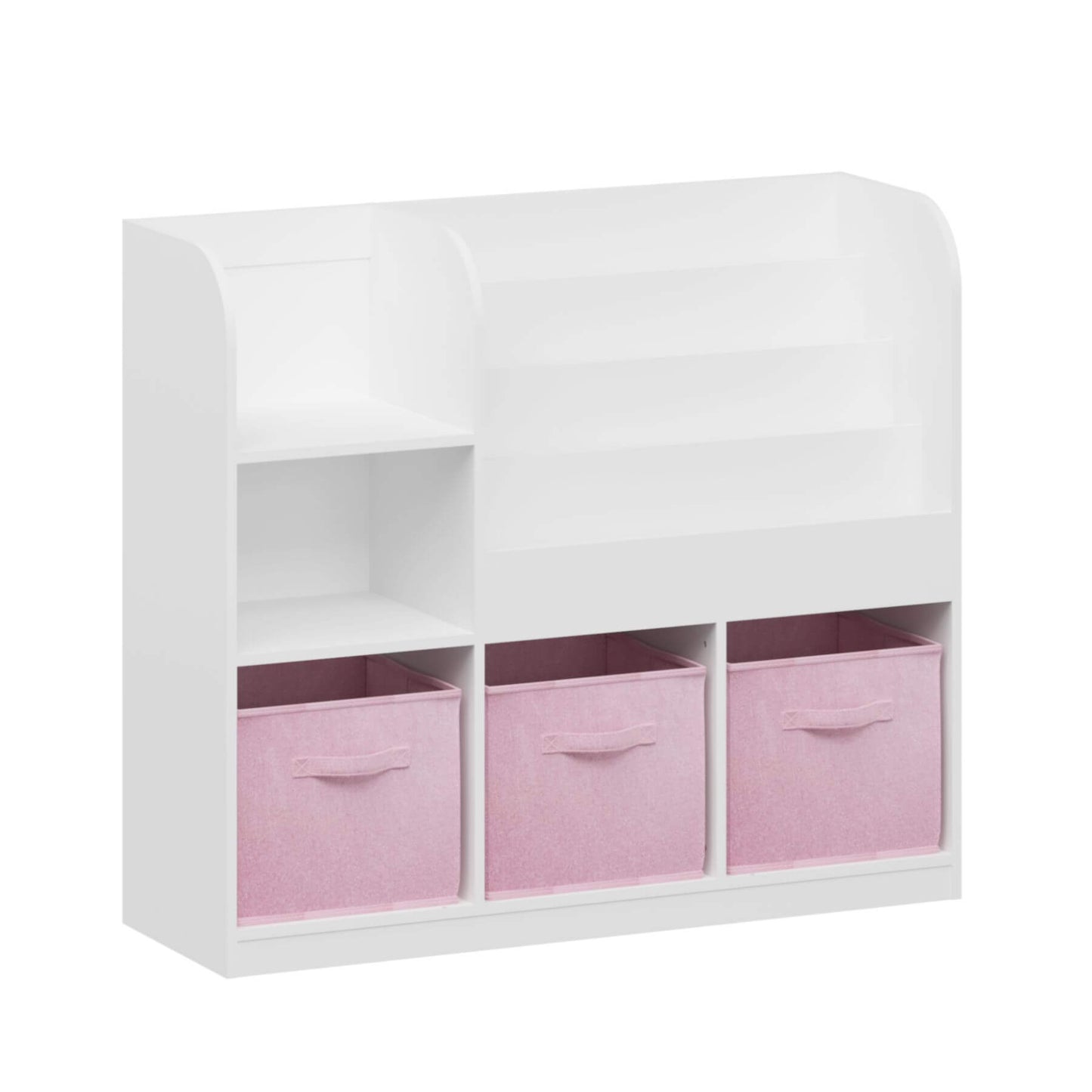 MOONRIVER Kids Bookcase with 3 Collapsible Fabric Drawers - White/Pink