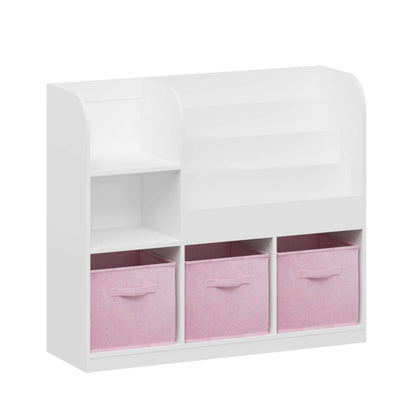 MOONRIVER Kids Bookcase with 3 Collapsible Fabric Drawers - White/Pink