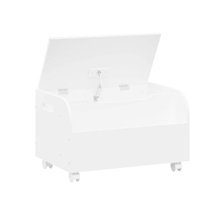 MOONRIVER Wooden Toy Box with 4 Universal Wheels - White
