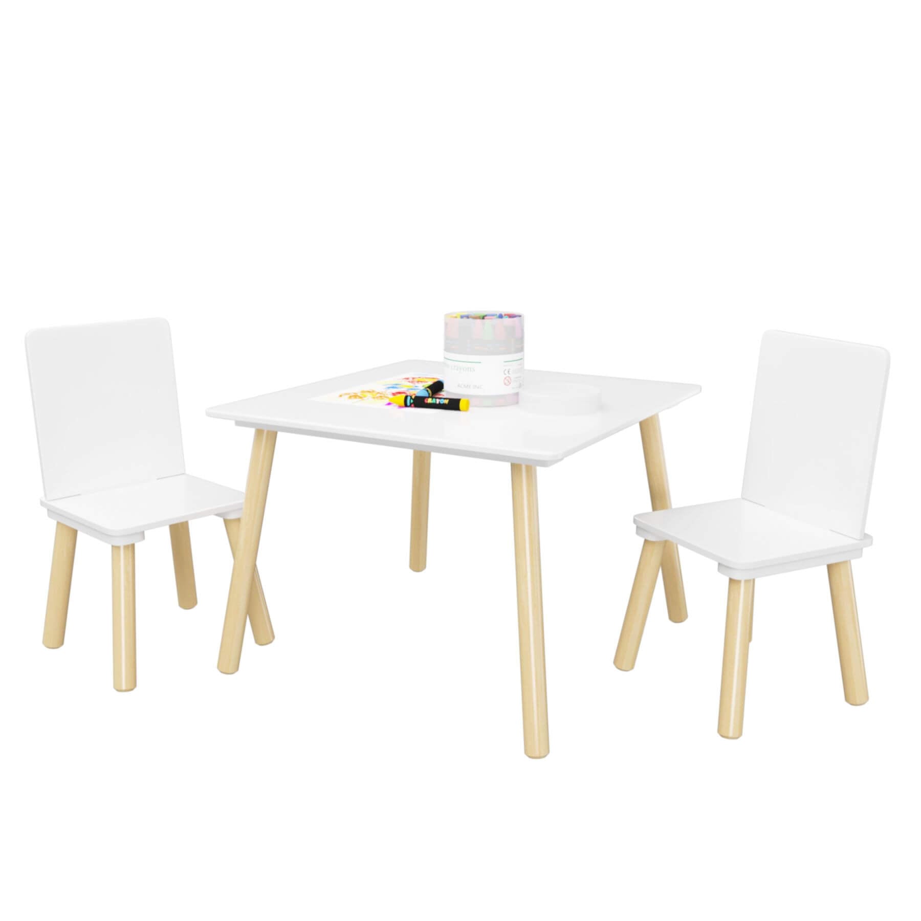 MOONRIVER Wooden Kids Table and 2 Chairs Set - White