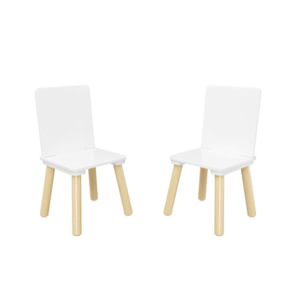 Two white chairs with wooden legs on a white background