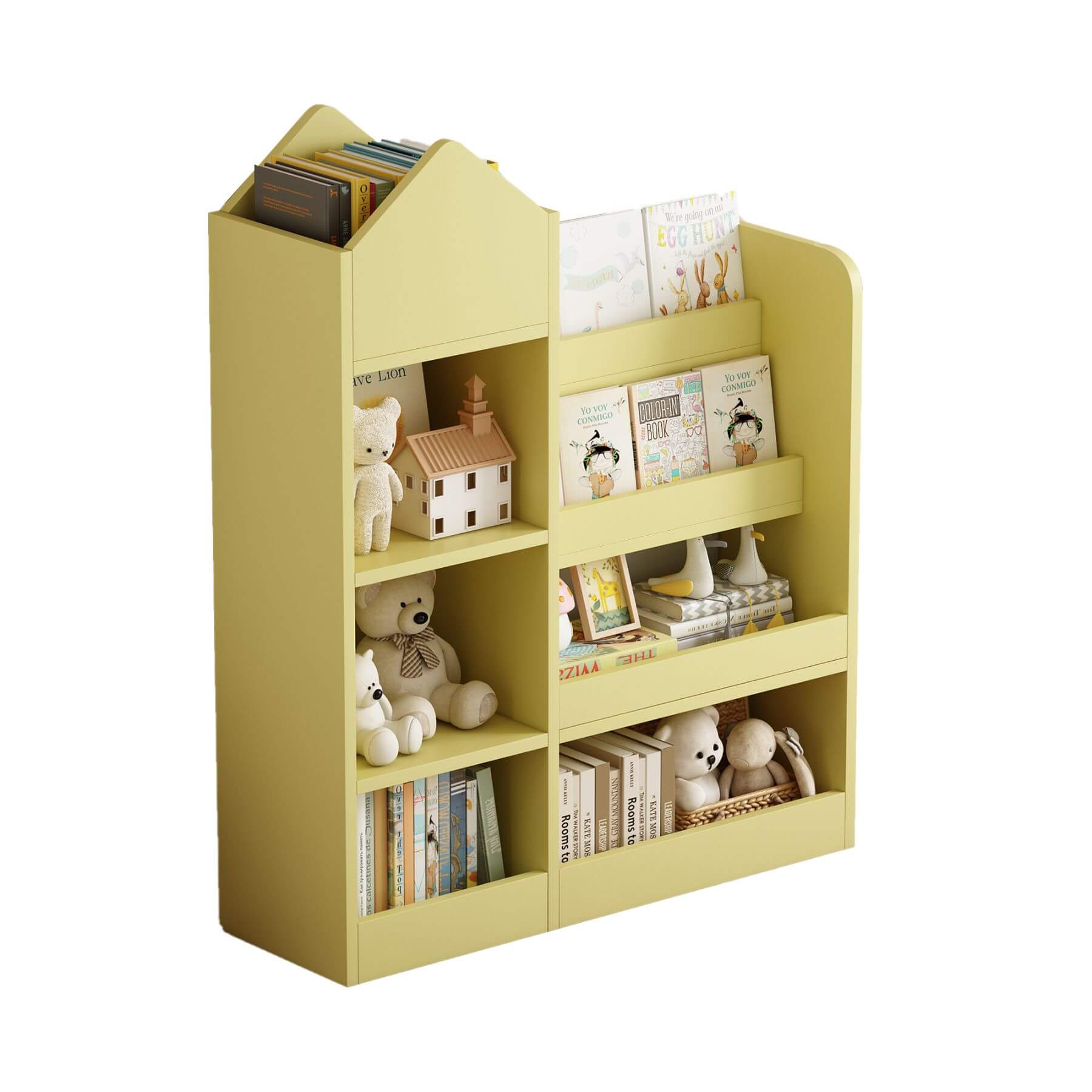 Kids Wooden Bookshelf Toy Storage Organizer - Yellow