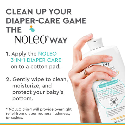 NOLEO 3-in-1 Diaper Care product with text on how to use it