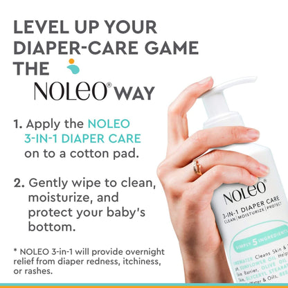 NOLEO 3-in-1 Diaper Care product with text on how to use it