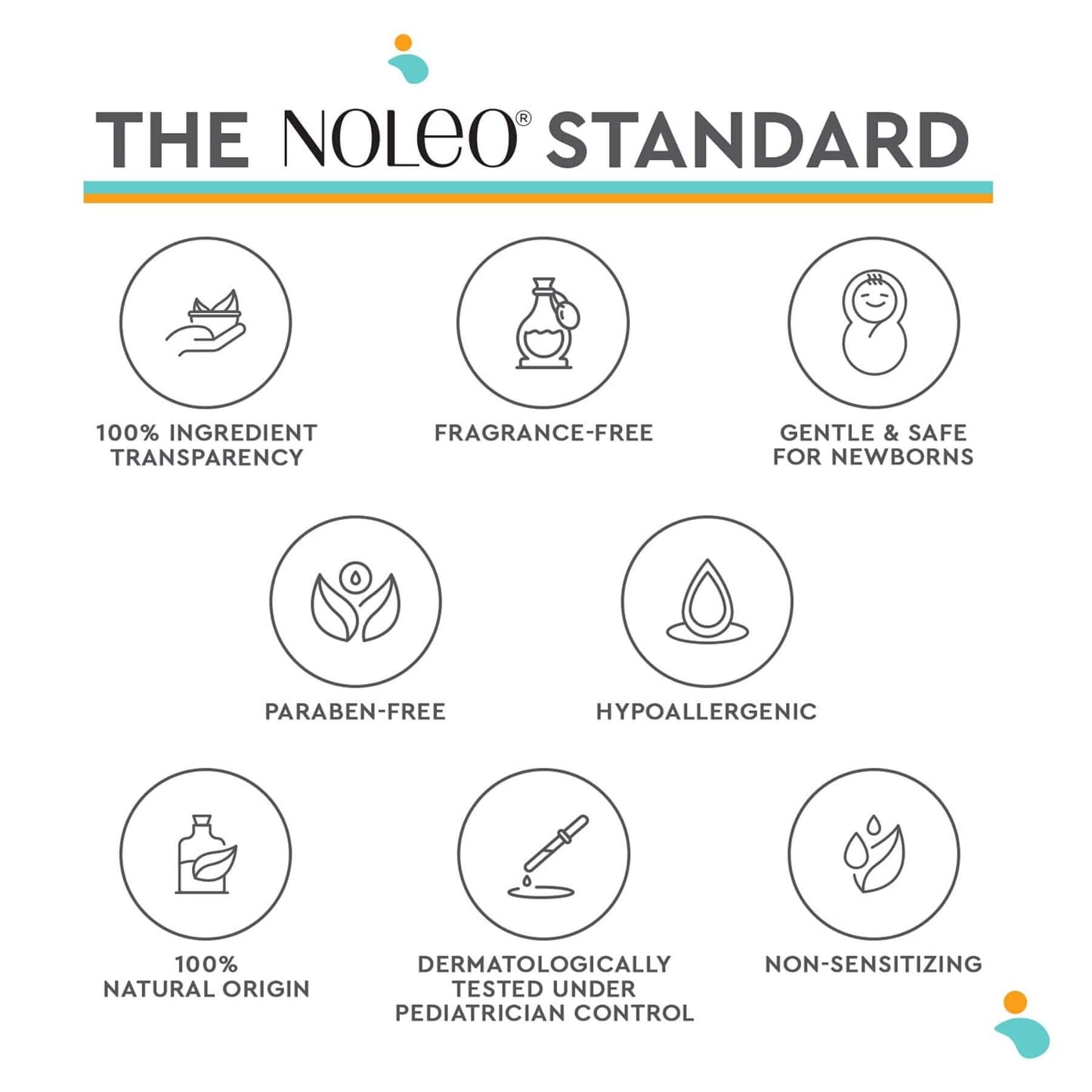 The Noleo Standard features with icons and text on a white background