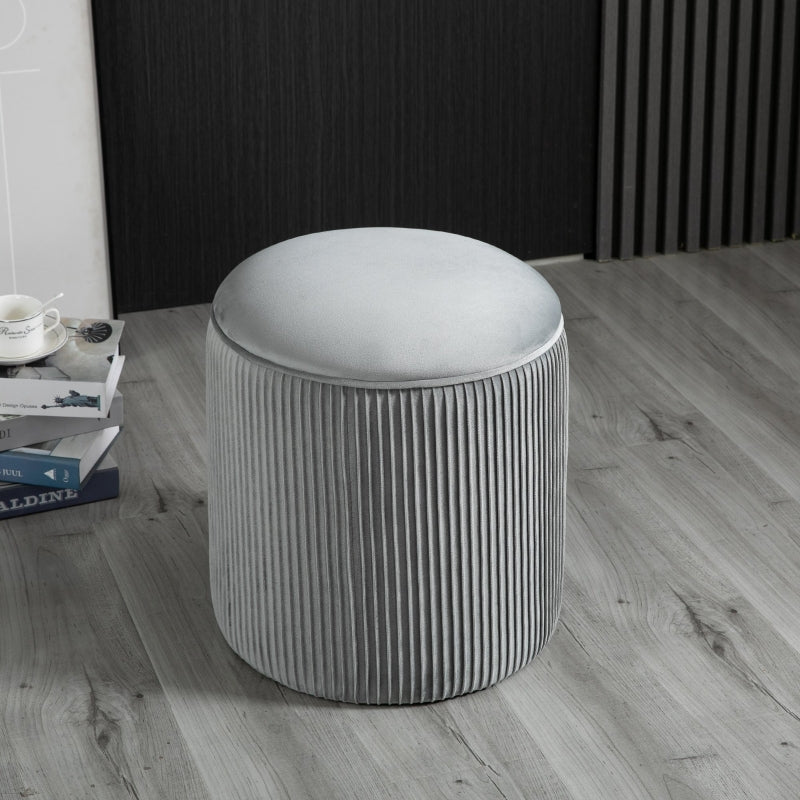 HOMCOM 15" Padded Ottoman Stool for Nursery | Wrinkle Fabric | Grey