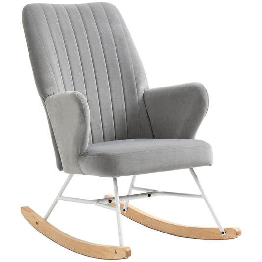 HOMCOM Gray Nursery Rocking Chair | Modern Accent Glider Rocker