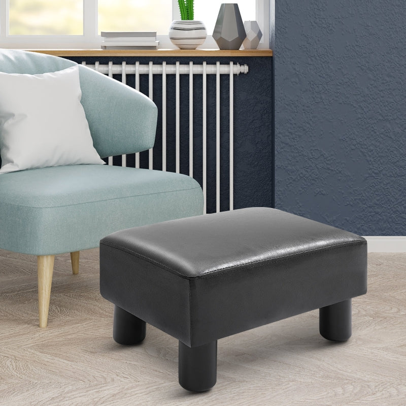 HOMCOM Black Faux Leather Ottoman - Modern Footrest with Black Legs