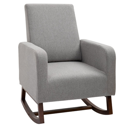 HOMCOM Nursery Rocker with Curved Wood Base, Grey