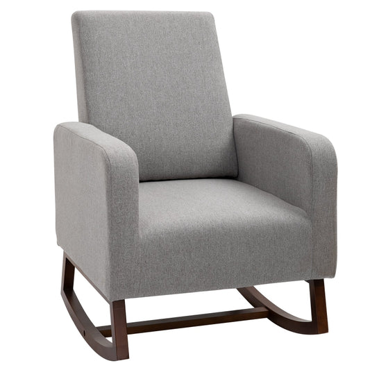 HOMCOM Nursery Rocker with Curved Wood Base, Grey