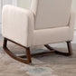 HOMCOM Accent Lounge Rocking Chair with Solid Curved Wood Base and Linen Padded Seat, Nursery Rocking Chair, Cream White