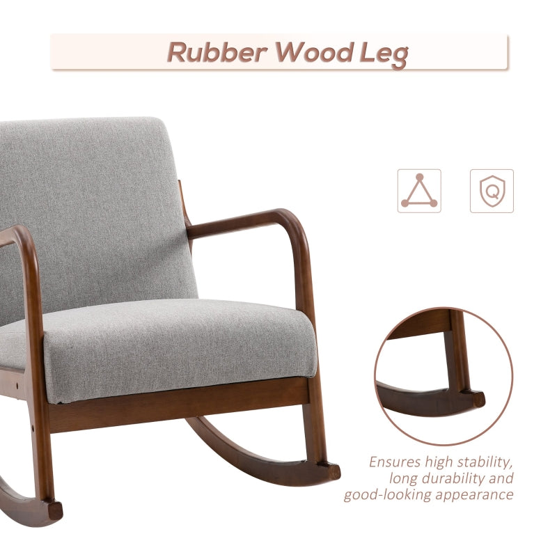 HOMCOM Upholstered Nursery Rocking Armchair | Wood Base & Linen Fabric Seat | Grey