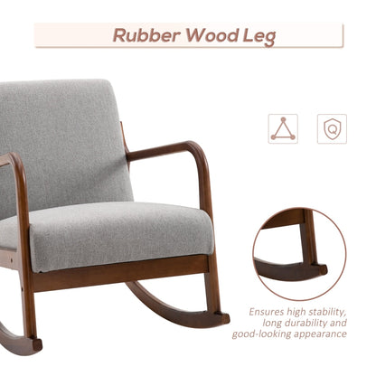HOMCOM Upholstered Nursery Rocking Armchair | Wood Base & Linen Fabric Seat | Grey