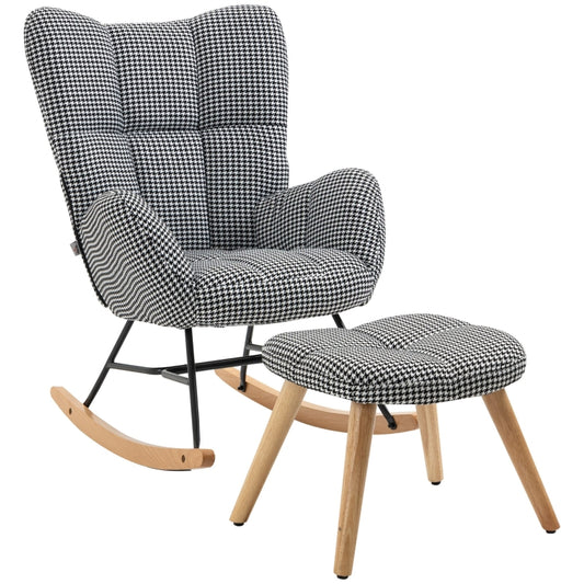 HOMCOM Nursery Glider Rocker with Ottoman | Stylish Houndstooth Rocker