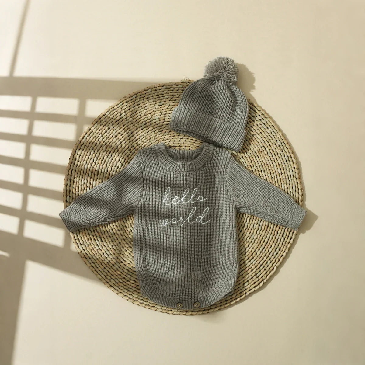 RYAN AND REMI Newborn Hello World Knitted Bodysuit Set