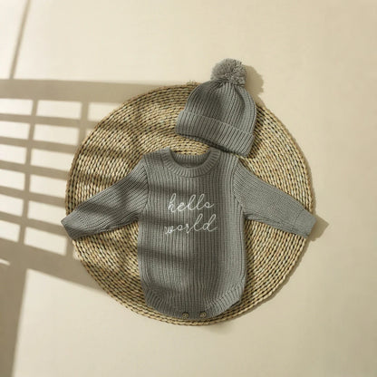 RYAN AND REMI Newborn Hello World Knitted Bodysuit Set