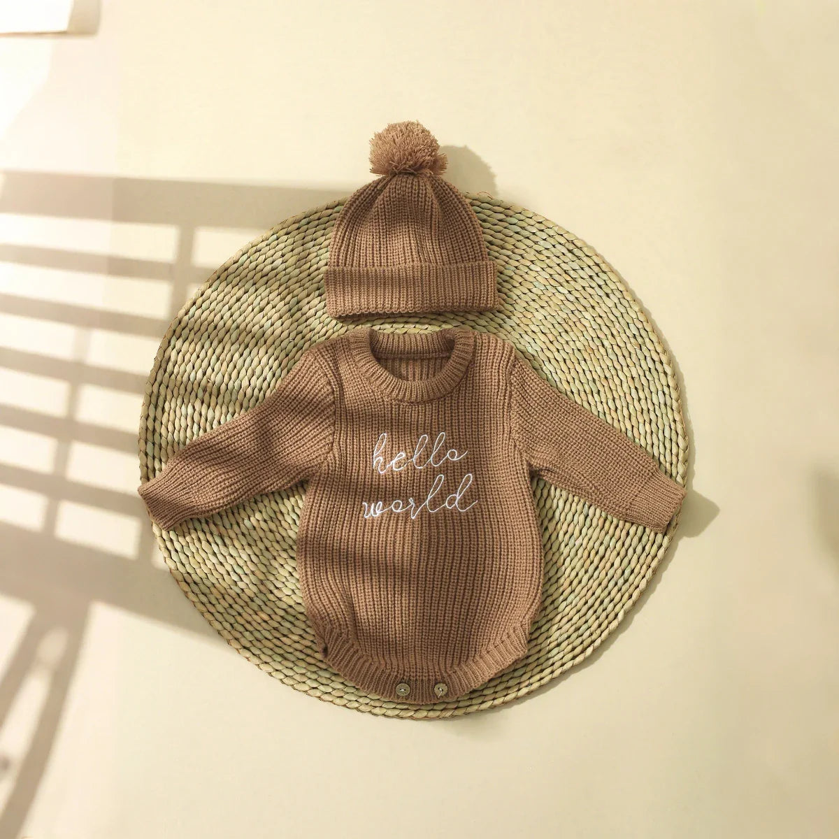 RYAN AND REMI Newborn Hello World Knitted Bodysuit Set