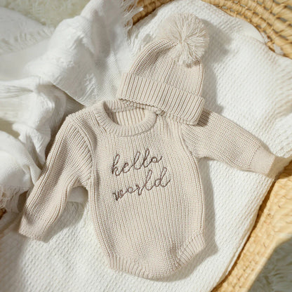 RYAN AND REMI Newborn Hello World Knitted Bodysuit Set