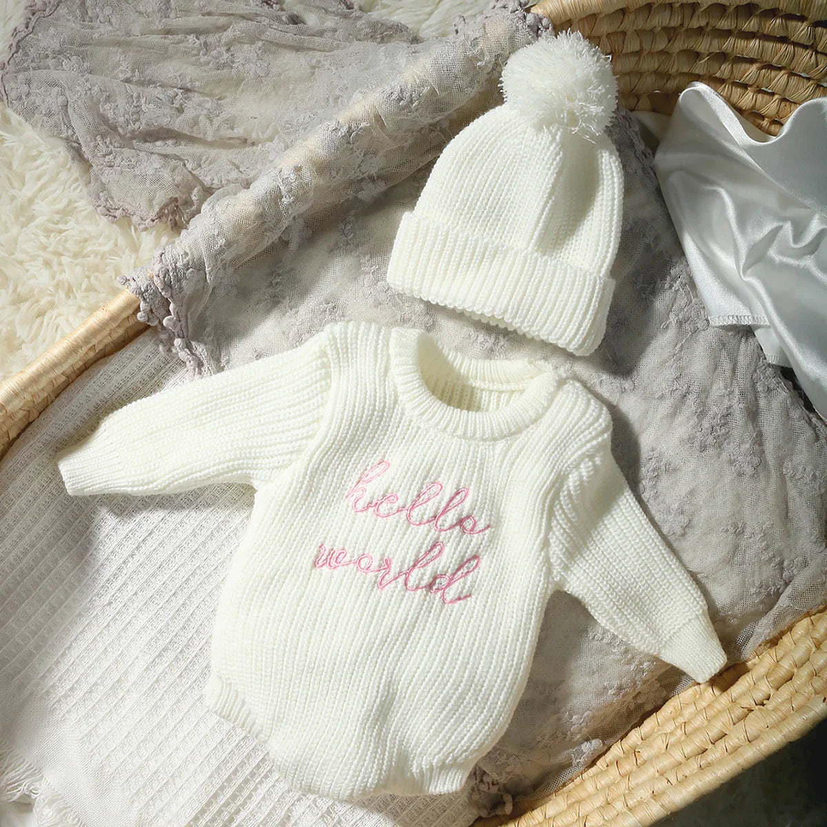 RYAN AND REMI Newborn Hello World Knitted Bodysuit Set
