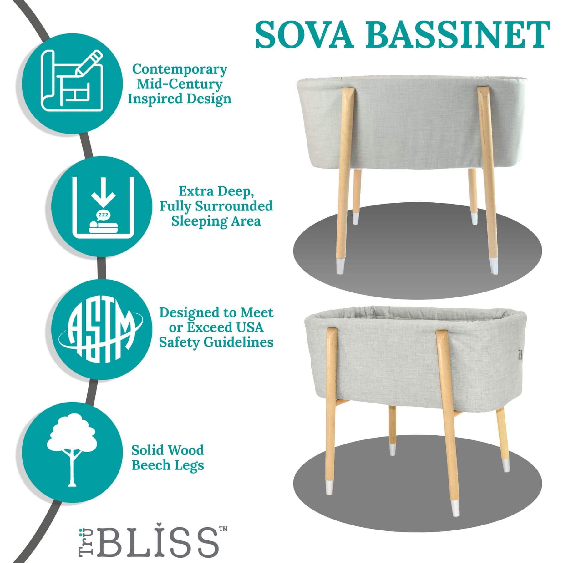 TruBliss SOVA Bassinet Grey