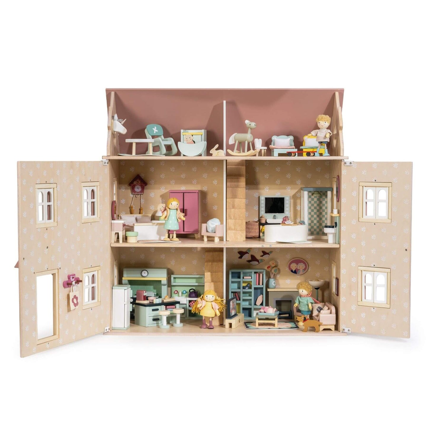 Tender Leaf Alouette House with multiple rooms and toy furniture on a white background