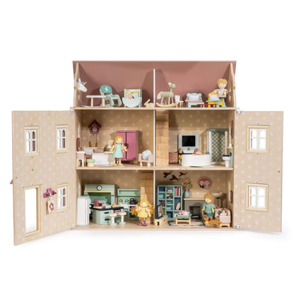 Tender Leaf Alouette House with multiple rooms and toy furniture on a white background