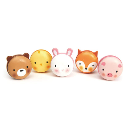 Set of five animal-themed buttons on a white background