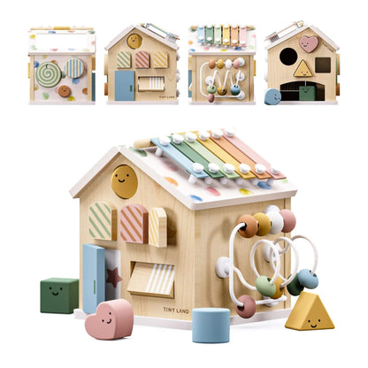 4 Sides of a house-shaped wooden toy