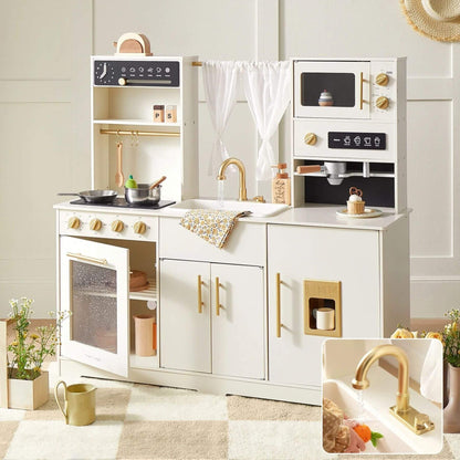 Tiny Land® Play Kitchen with Running Water - Iconic Aqua Kitchen in Cream on a light-colored floor.