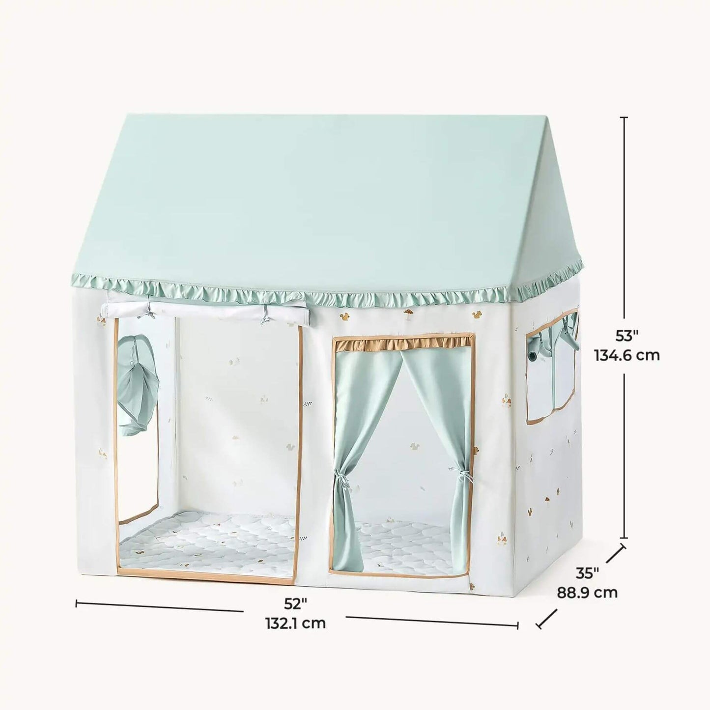 Tiny Land® Playhouse Tent with dimensions displayed