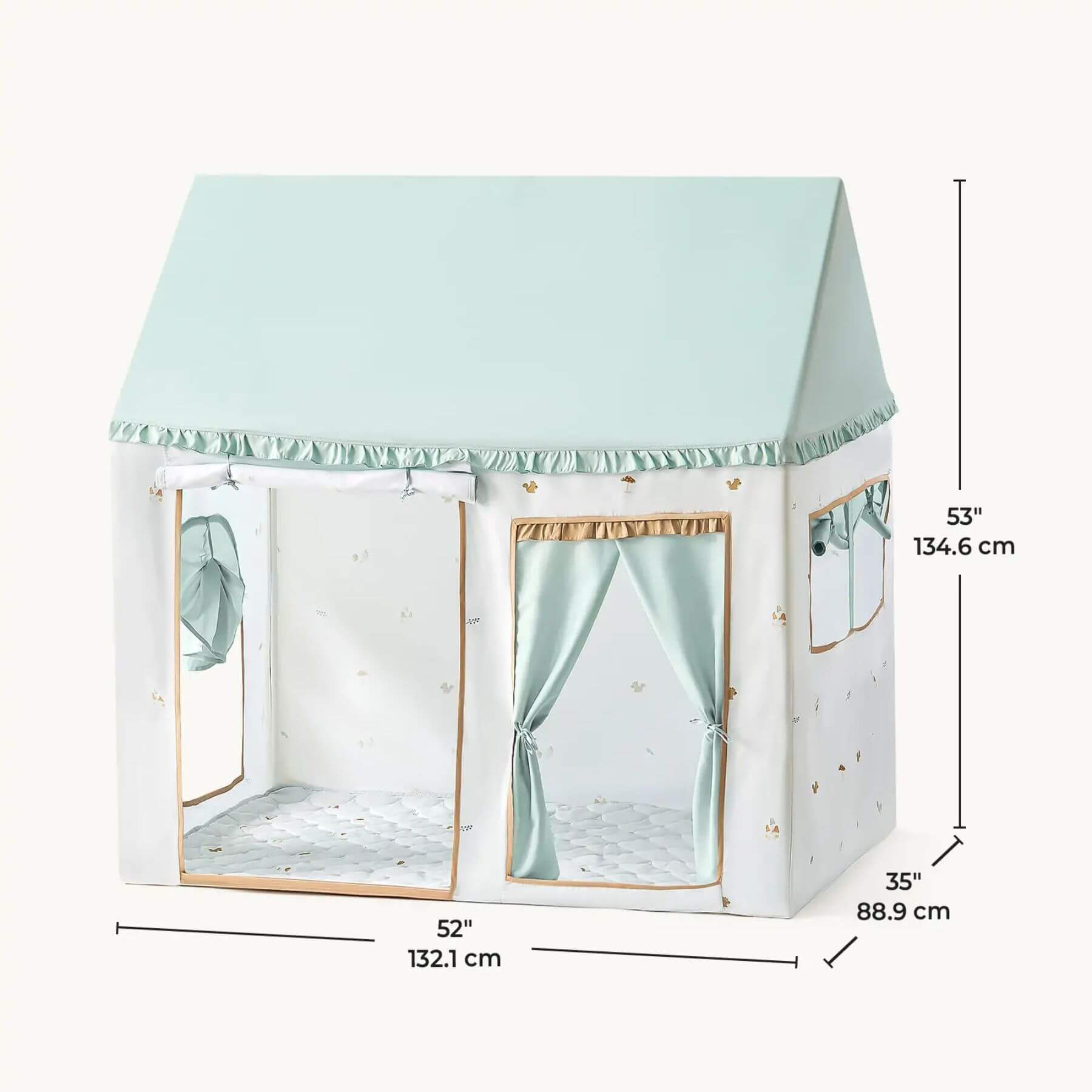 Tiny Land® Playhouse Tent with dimensions displayed