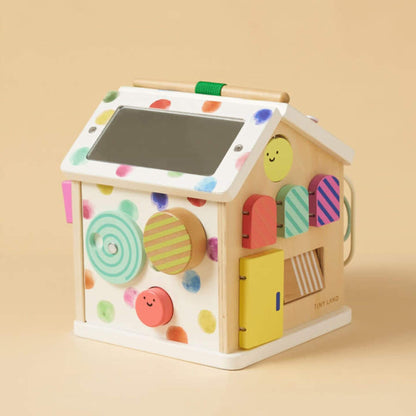 Tiny Land® Cottage Activity Cube - Rainbow on a beige background