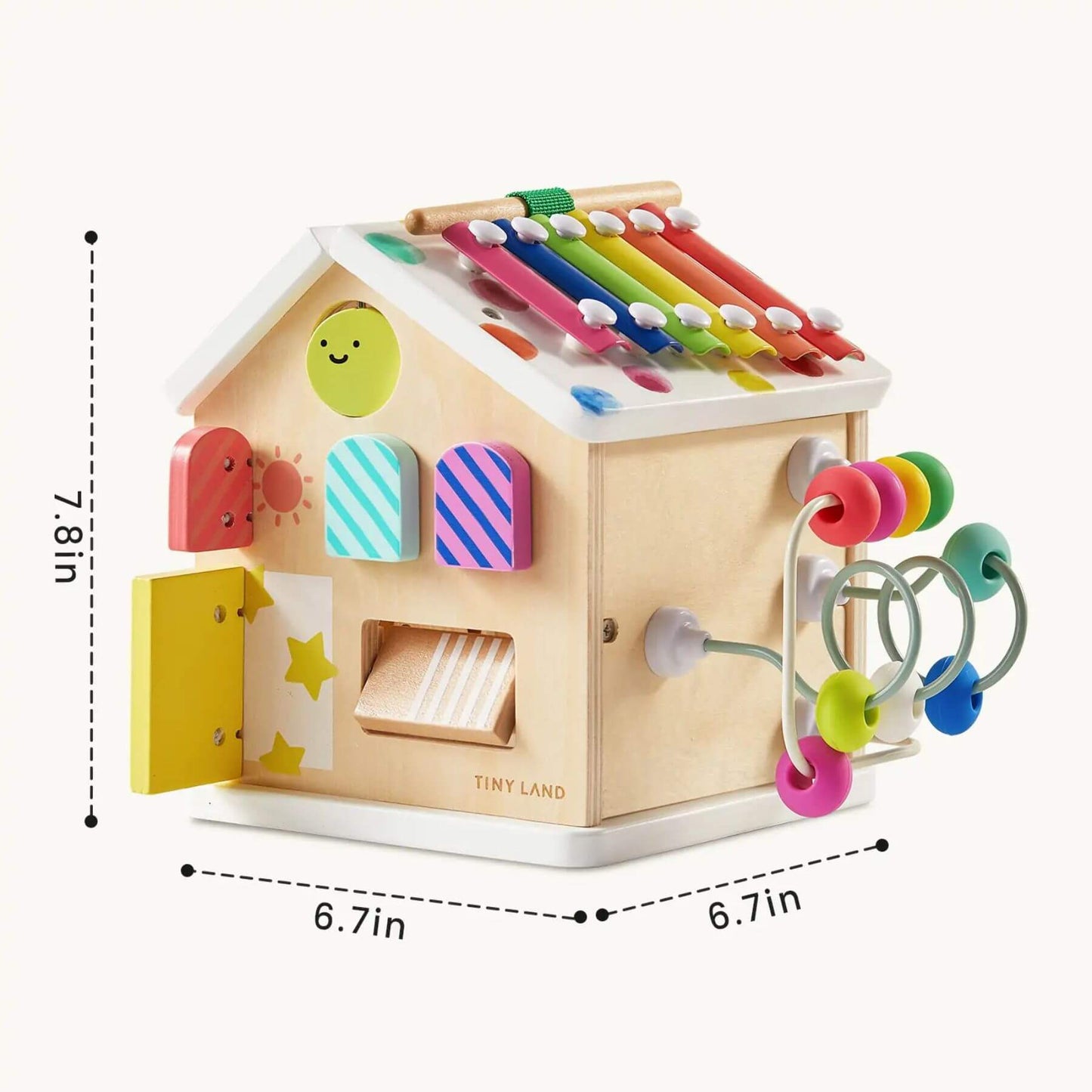 Tiny Land® Cottage Activity Cube - Rainbow with dimensions