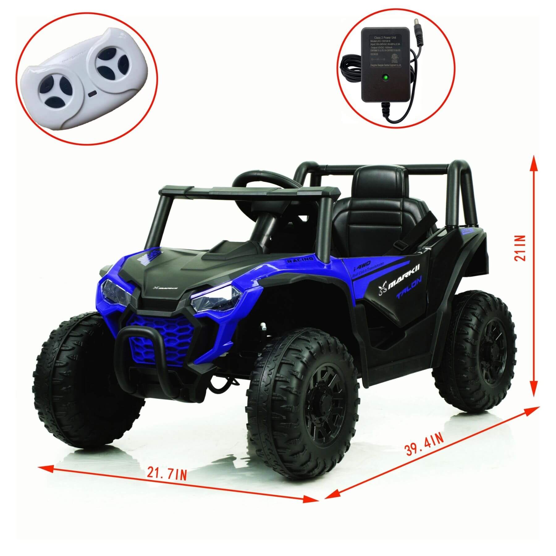 Tamco 12V Ride On UTV Toy Electric Car Blue with dimensions