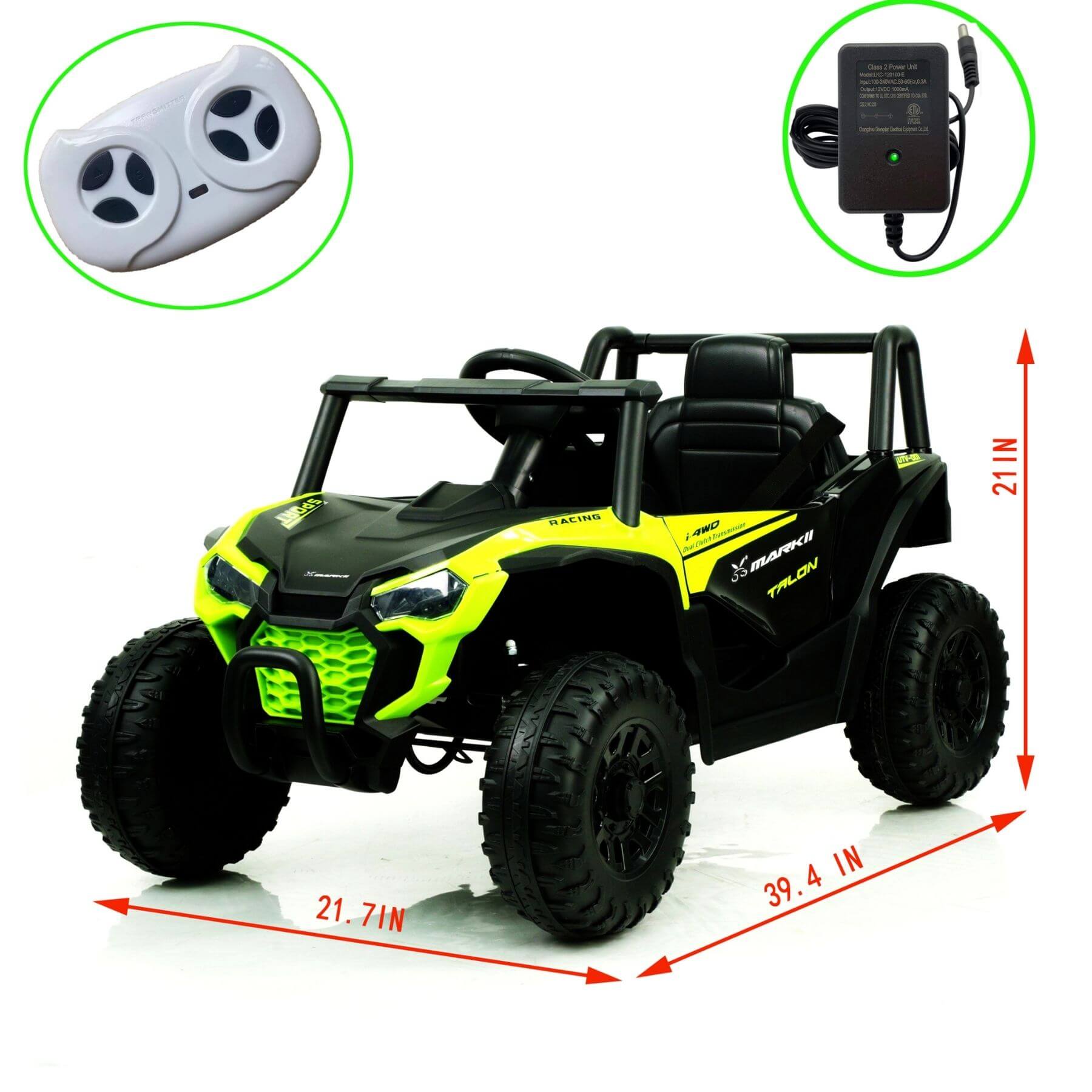 Tamco 12V Ride On UTV Toy Electric Car Green with dimensions