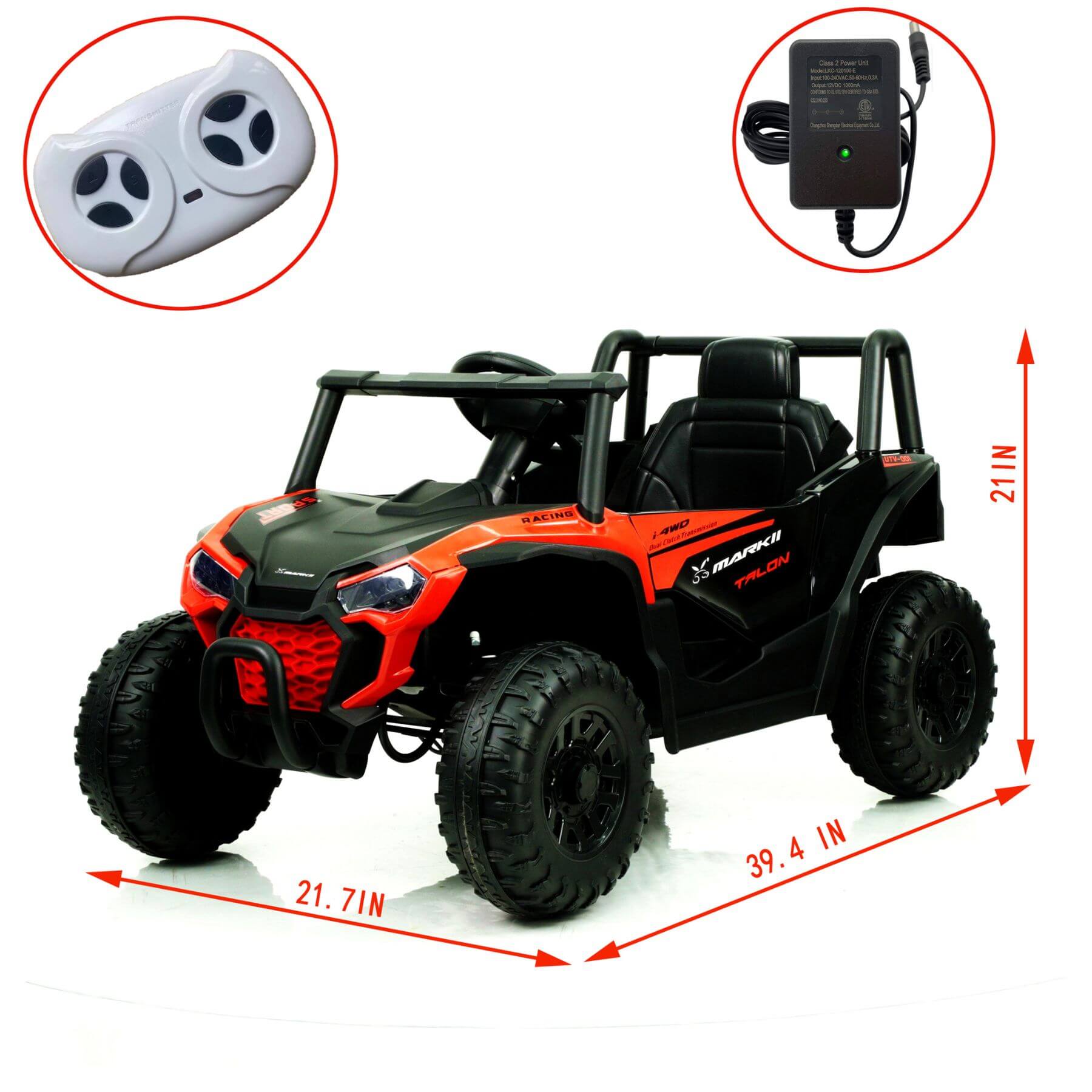 Tamco 12V Ride On UTV Toy Electric Car - Red with dimensions