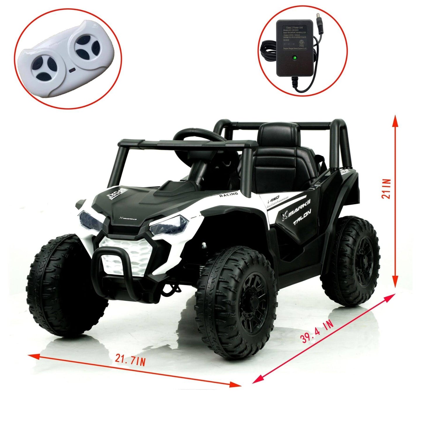 Tamco 12V Ride On UTV Toy Electric Car White with dimensions