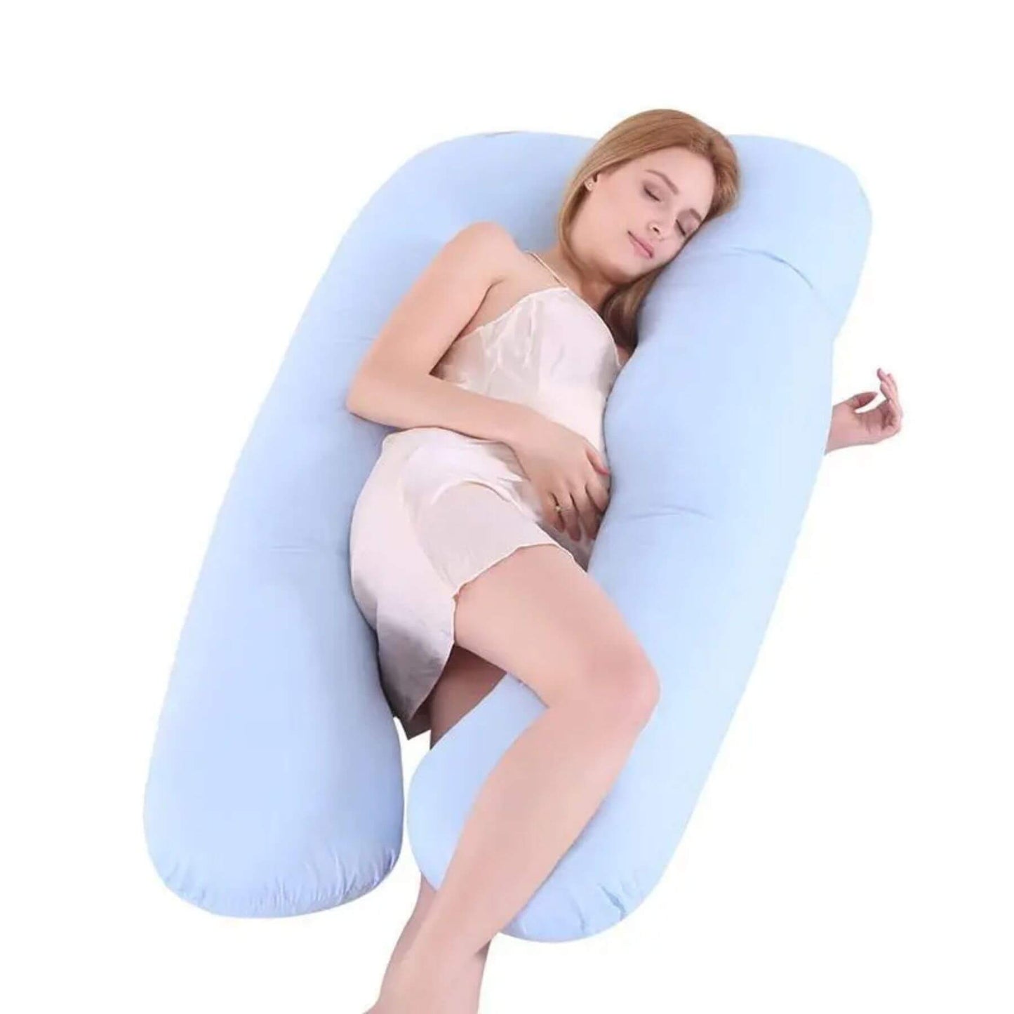 Woman Sleeping on RocketBaby USA U-Shaped Multifunctional Maternity Pillow - Blue