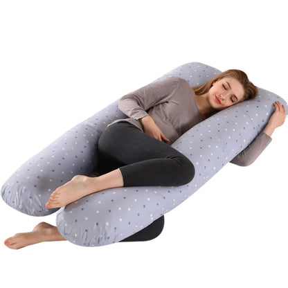 Woman sleeping on RocketBaby USA U-Shaped Multifunctional Maternity Pillow - Gray Star