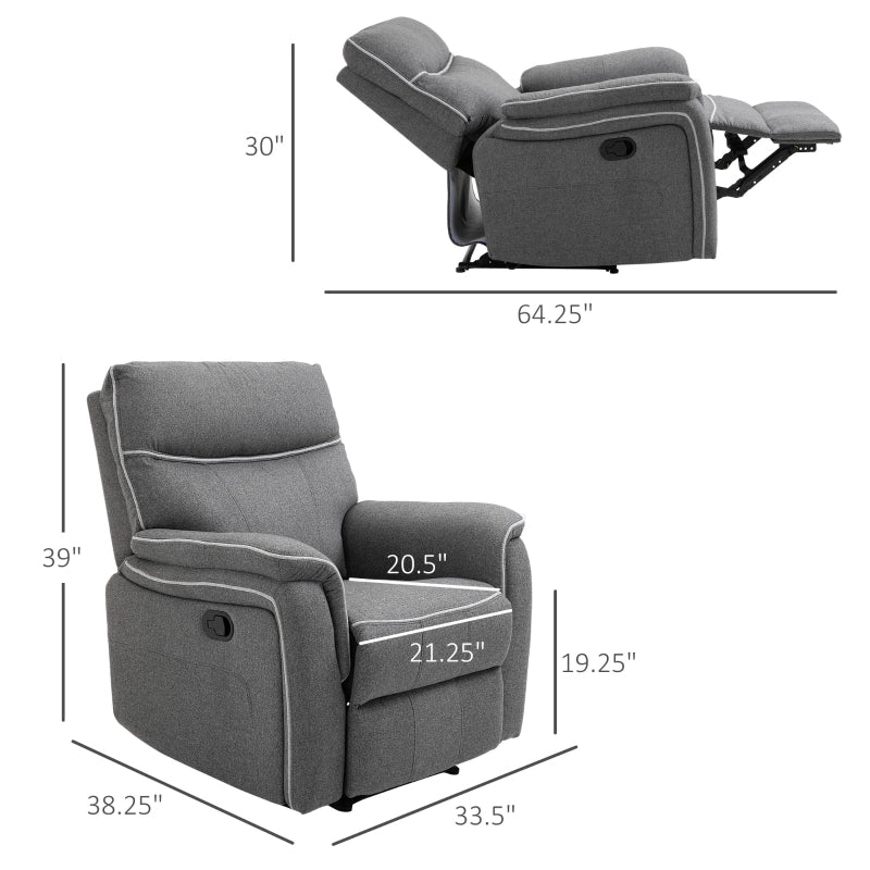 HOMCOM Nursery Rocker Recliner with Thick Padded Headrest & Footrest | Adjustable 150° | Grey