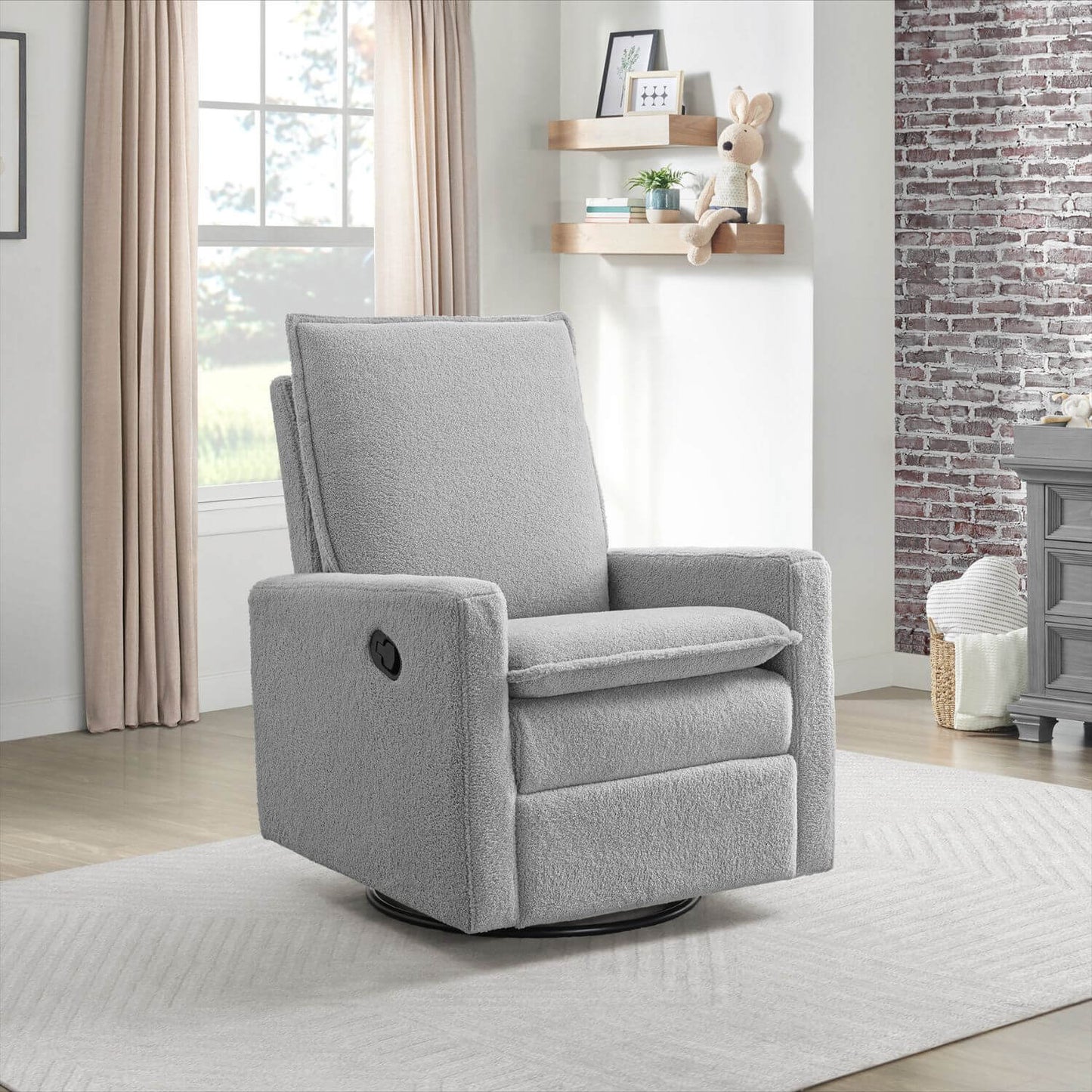 Oxford Baby Uptown Nursery Swivel Rocker Recliner in Boucle Koala Gray - Lifestyle