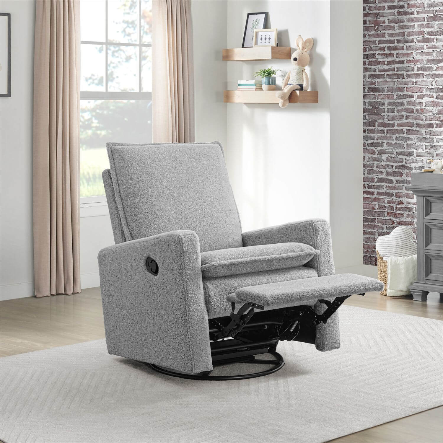 Oxford Baby Uptown Nursery Swivel Rocker Recliner in Boucle Koala Gray - Lifestyle